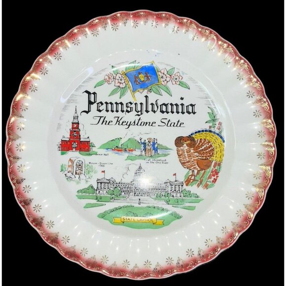 Pennsylvania The Keystone State Ceramic Plate Rare Decorative Sanders MFG VTG - Picture 2 of 6